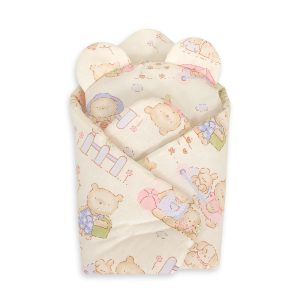 Doll's swaddling cone with pillow -  teddy bear family
