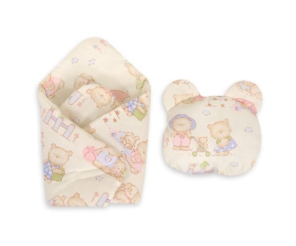 Doll's swaddling cone with pillow -  teddy bear family - Image 3