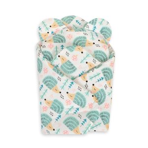 Doll's swaddling cone with pillow - hedgehogs mint