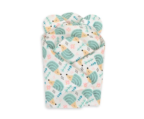 Doll's swaddling cone with pillow - hedgehogs mint