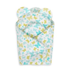 Doll's swaddling cone with pillow - butterflies mint