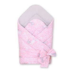 Double-sided baby nest with bow - pink rabbits