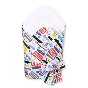 Double-sided baby nest with bow - colorful cars