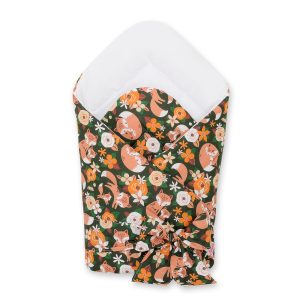 Double-sided baby nest with bow - fox family on the green