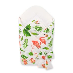 Double-sided baby nest with bow - coral flamingos