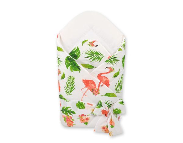 Double-sided baby nest with bow - coral flamingos