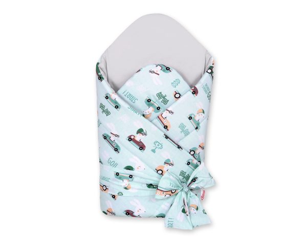 Double-sided baby nest with stiffening with bow - mint rabbits