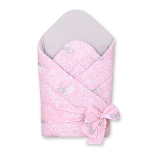 Double-sided baby nest with stiffening with bow - pink rabbits