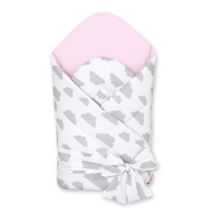 Double-sided baby nest with stiffening with bow - clouds gray/pink