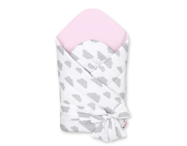 Double-sided baby nest with stiffening with bow - clouds gray/pink