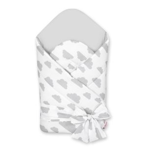 Double-sided baby nest with stiffening with bow - clouds gray/gray