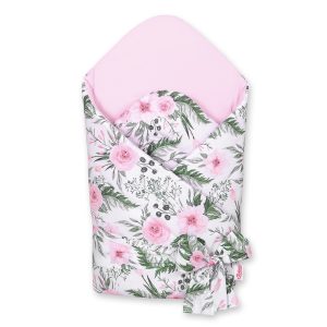 Double-sided baby nest with stiffening with bow - peony flower pink/pink