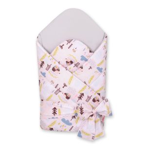 Double-sided baby nest with stiffening with bow - pink hedgehogs