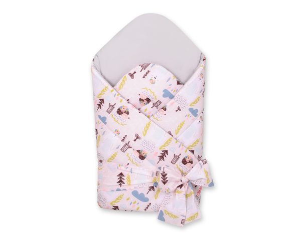 Double-sided baby nest with stiffening with bow - pink hedgehogs