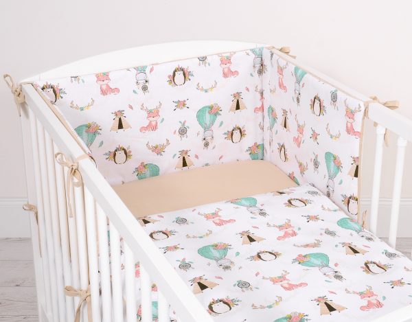 Universal double-sided bumper for cot - foxes beige/beige - Image 2