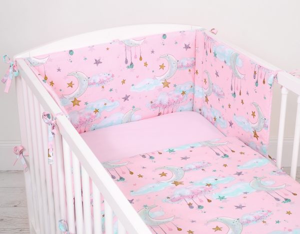 Universal bumper for cot - moons pink - Image 3