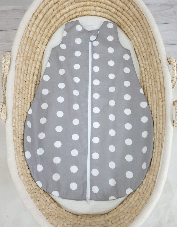 Cotton baby sleeping bag S 0-6 months for summer TOG 1.0 - polka dots on grey - Image 2