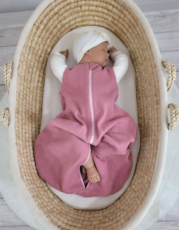 Muslin baby sleeping bag 0-6 months NEWBORN TOG 1.0 - retro pink - Image 5