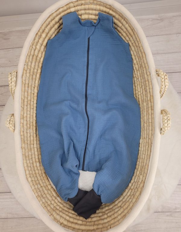 Muslin baby sleeping bag with legs L 9-24 months for summer TOG 1.0 - pastel blue - Image 3