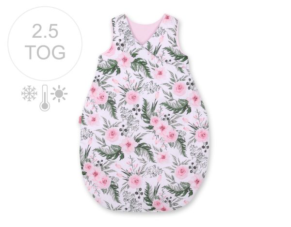 Sleeping bag 75 cm all-season with warming- peony flower pink/pink