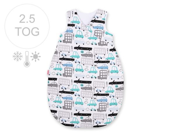 Sleeping bag 75 cm all-season with warming- gray and turquoise cars