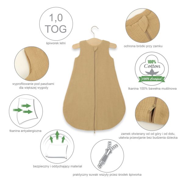 Muslin baby sleeping bag 6-12 months BABY TOG 1.0 - cream - Image 2