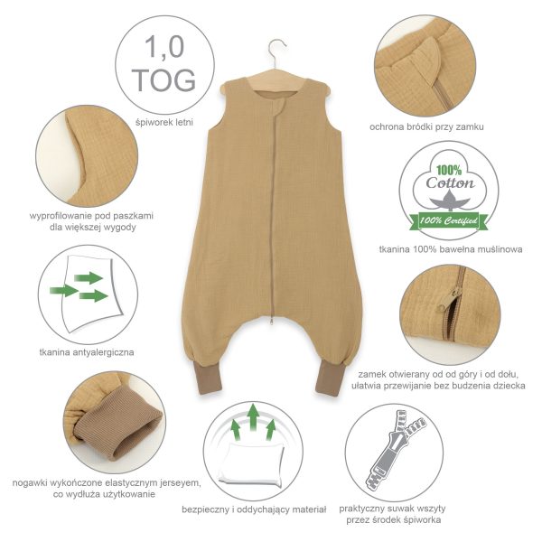 Muslin baby sleeping bag with legs L 9-24 months for summer TOG 1.0 - retro pink - Image 2