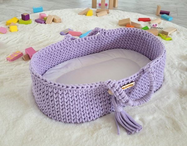 Moses basket BOHO cotton - doll carrier - purple