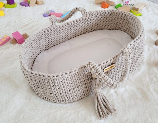 Moses basket BOHO cotton - doll carrier - light beige