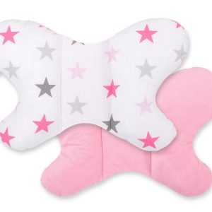 Double-sided anti shock cushion "BUTTERFLY" -  grey-pink stars/pink