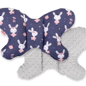 Double-sided anti shock cushion "BUTTERFLY" - rabbits navy blue/gray