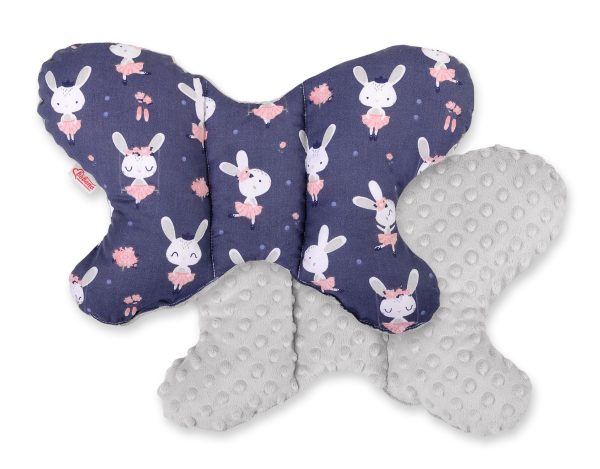 Double-sided anti shock cushion "BUTTERFLY" - rabbits navy blue/gray
