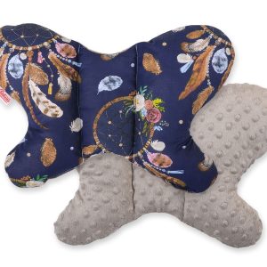 Double-sided anti shock cushion "BUTTERFLY" - dream catchers dark blue/gray brown