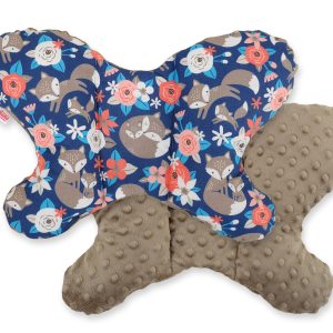 Double-sided anti shock cushion "BUTTERFLY" -  fox family on blue/brown