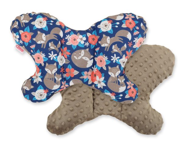 Double-sided anti shock cushion "BUTTERFLY" -  fox family on blue/brown