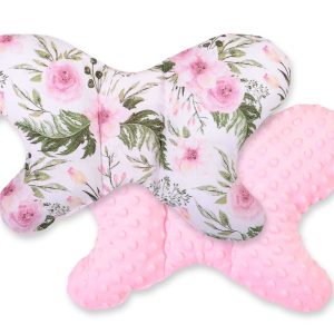 Double-sided anti shock cushion "BUTTERFLY" - peony flower pink/pink