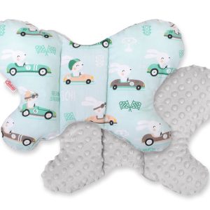 Double-sided anti shock cushion "BUTTERFLY" - rabbits mint/gray