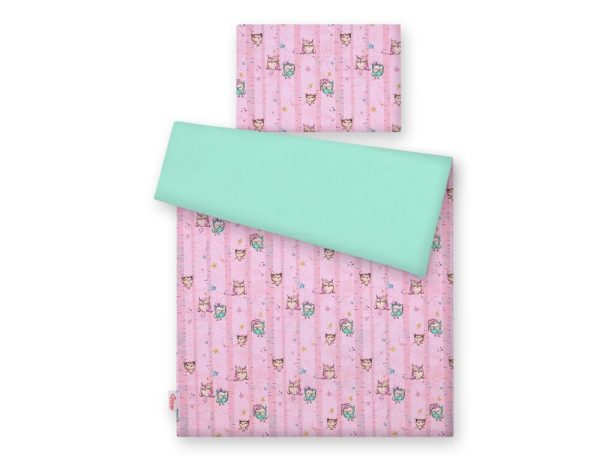 Baby cotton bedding set 2-pcs 120x90 cm- owls pink-mint - Image 3