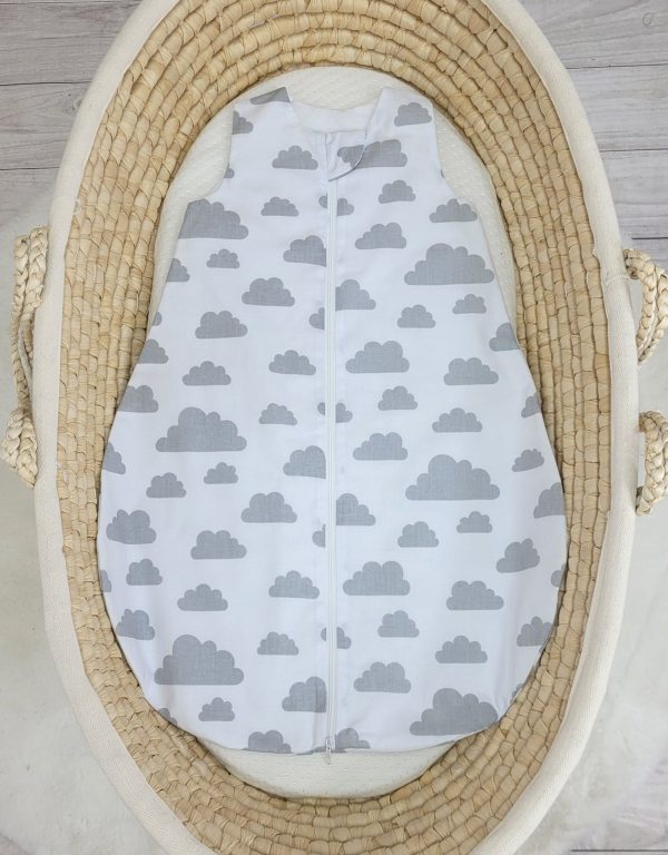 Cotton baby sleeping bag S 0-6 months for summer TOG 1.0 - grey clouds - Image 3
