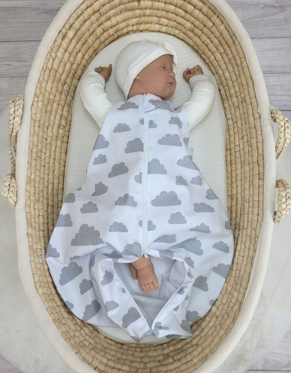 Cotton baby sleeping bag S 0-6 months for summer TOG 1.0 - grey clouds - Image 4