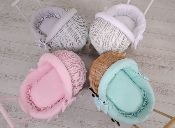 Wicker doll pushchair with mint bedding and soft padding - natural - Image 5