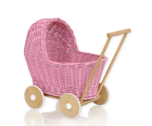 Wicker doll pushchair - pink