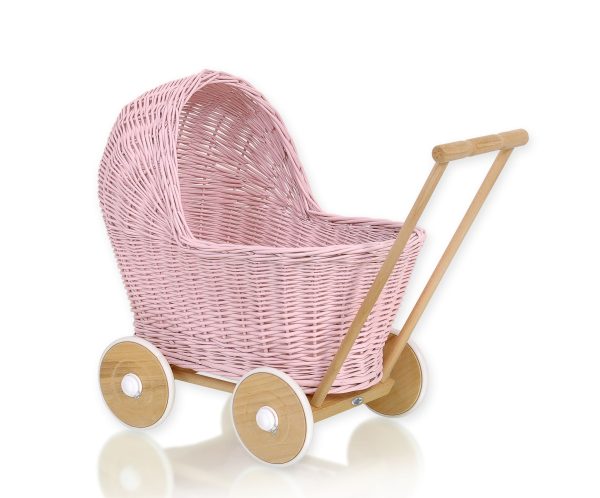 Wicker doll pushchair - pink
