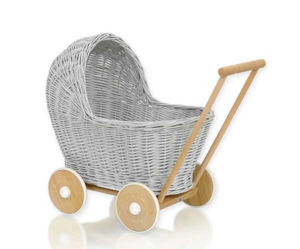Wicker doll pushchair - grey
