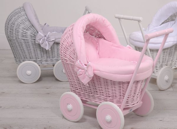 Wicker doll pushchair white with white bedding and soft padding - Image 4