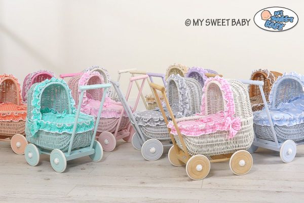 Wicker doll pushchair with bedding white - natural - Image 5