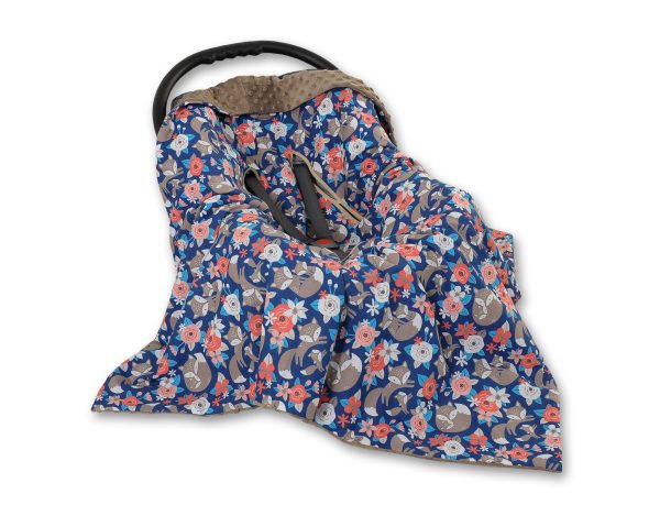 Big double-sided car seat blanket for babies - fox family on blue/brown - Image 4