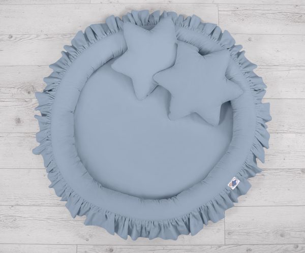Set: Hanging baldachin for children's room cotton + nest with flounce + pillows - pastel blue - Image 5