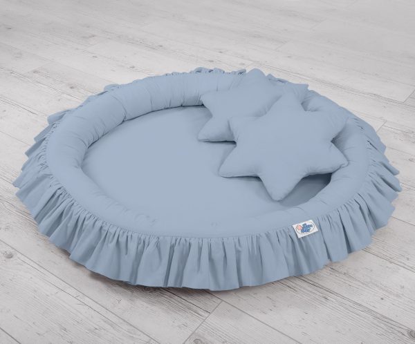 Set: Hanging baldachin for children's room cotton + nest with flounce + pillows - pastel blue - Image 6