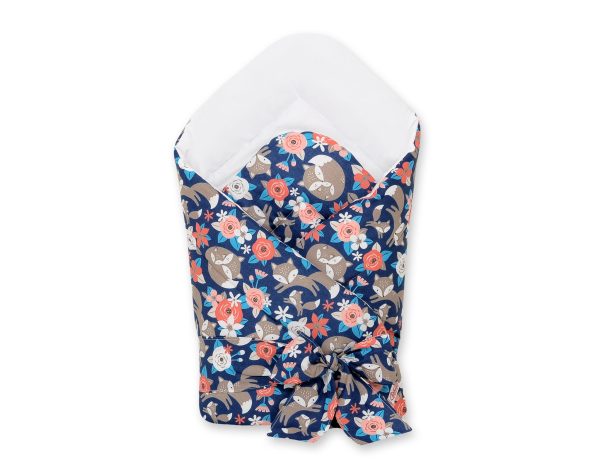 Double-sided baby nest with bow - fox family on blue